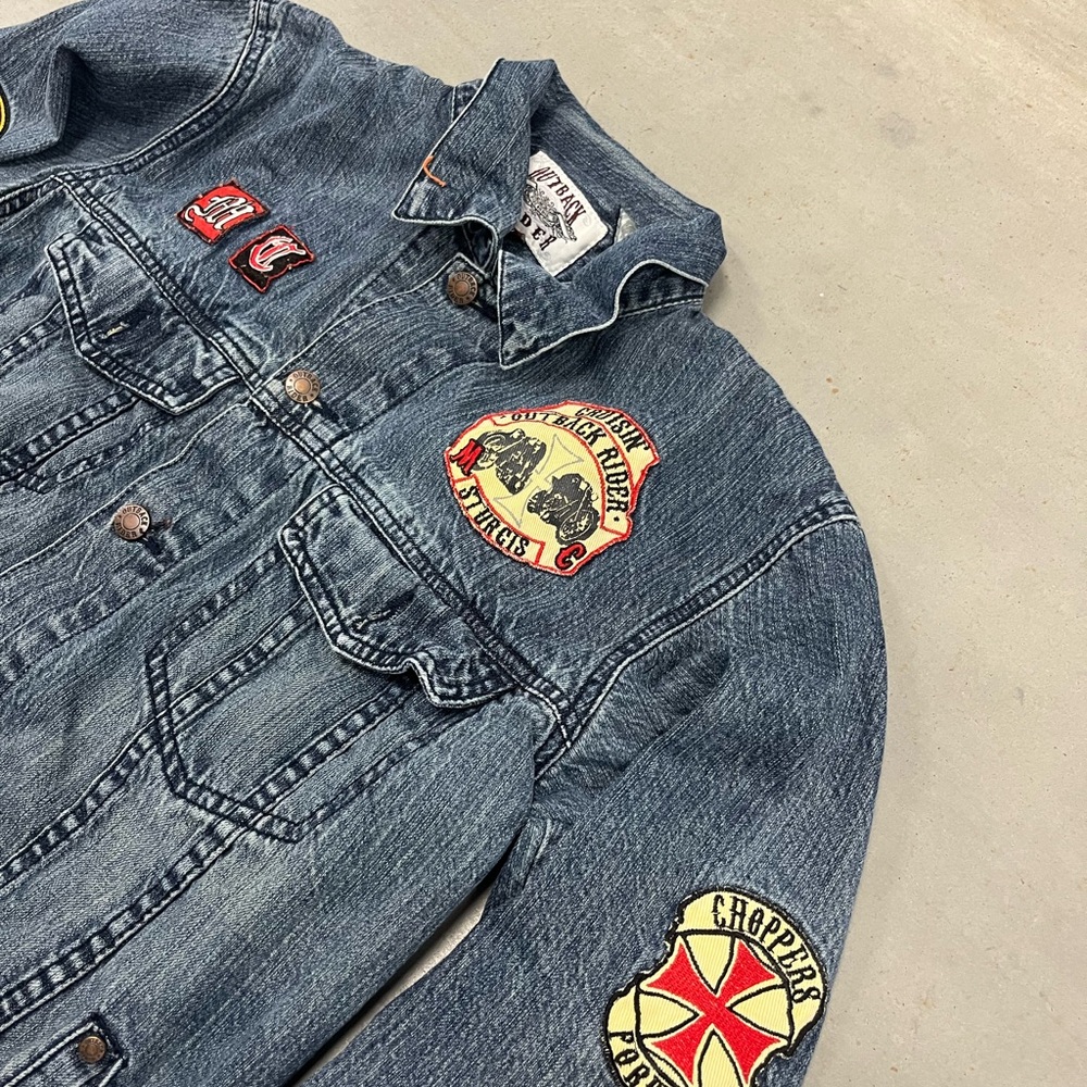Vintage Y2K Outback Rider Denim Motorcycle Themed Jacket Size L Jean Jacket - Picture 3 of 8